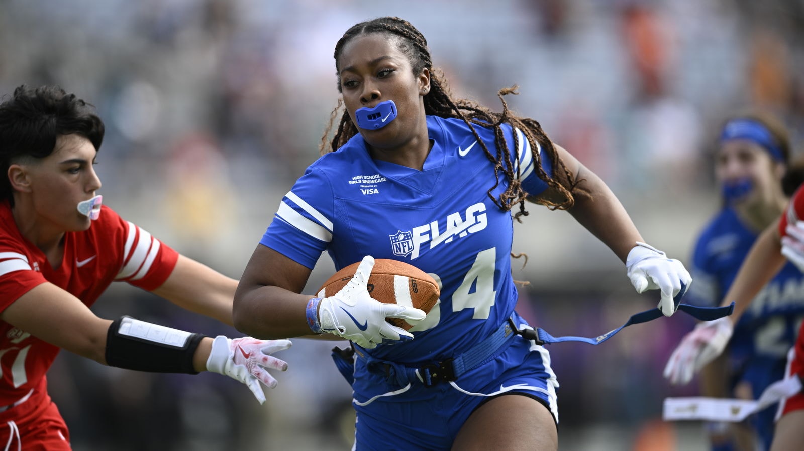 Women's flag football athlete in action