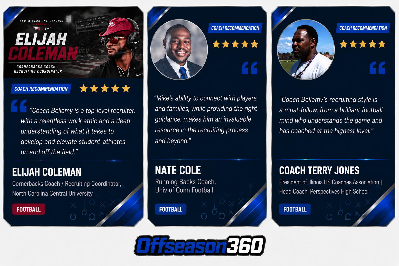 Coach recommendation cards — Trevour Simms, Buddha Williams, Houston Griffith